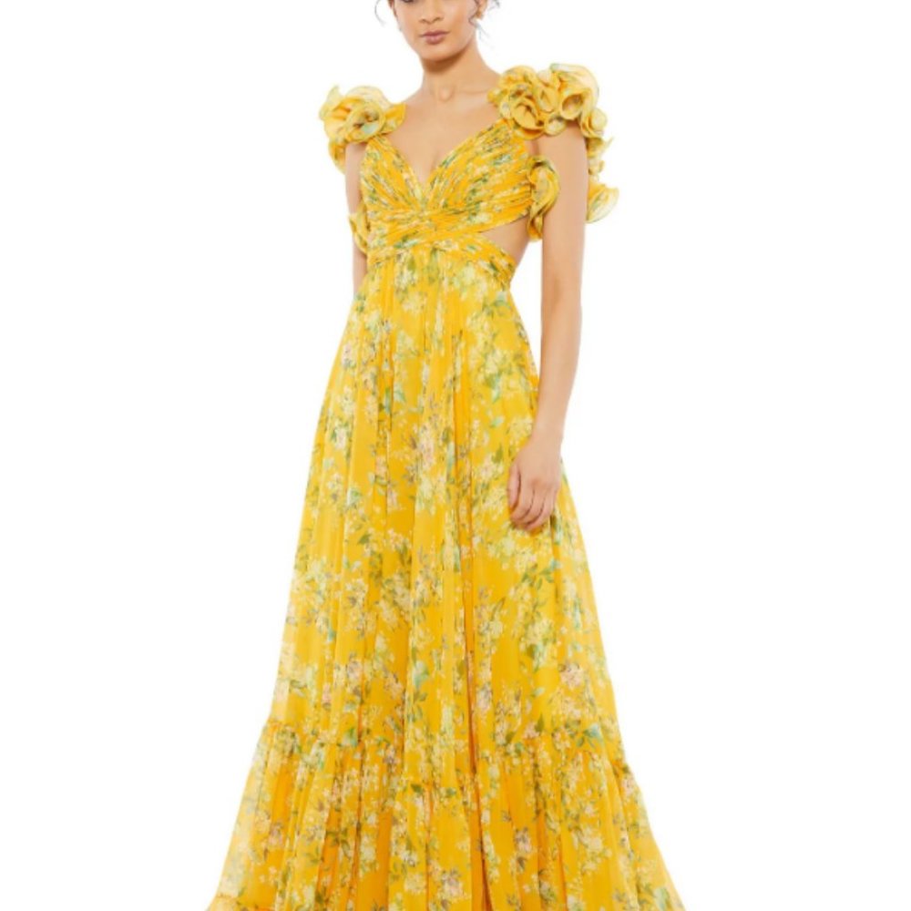Mac Duggal Floral Ruffle Gown